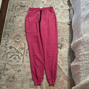 Figs Women's Track Joggers in Bright Pink with Black Drawstring